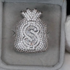 925 Sterling <b>Silver</b> Rhodium Plated Moissanite Dollar Sign HipHop Wedding <b>Ring</b> <b>for</b> <b>Men</b> & Women - Product Image 4