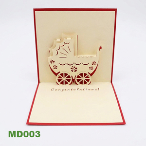 Custom Handmade 3D Pop-up New Year Greeting Cards High Quality <b>Gloss</b> Varnishing Kraft <b>Paper</b> 2-color Offset UV Baby Cariage - Product Image 4