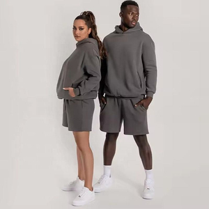 Conjunto de Sudadera con Capucha Oversize y Pantalones Cortos para Hombre, Color Gris Carbón Oscuro, de Felpa Pesada, Dos Piezas, Venta al por Mayor OEM - Product Image 5
