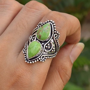 แหวนเงินแท้ 925 ประดับเทอร์ควอยซ์สีเขียวทองแดง แหวนแฟชั่นสำหรับผู้หญิง แหวนสัญญา แหวนแต่งงาน ของขวัญสำหรับเธอ - Product Image 2