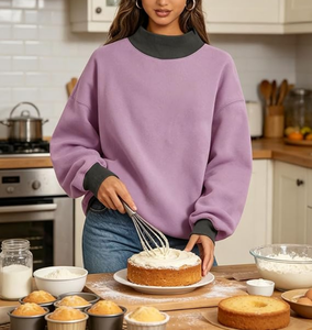 Sweat-shirts oversize pour femmes, col roulé, color block, 100% coton, 280 GSM, polaire, pull à manches longues, coupe ample, mode automne - Product Image 2