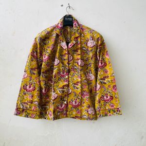 Hand Block Printed Cotton <b>Pyjama</b> Set Women | Soft Sleepwear Loungewear Premium Handmade Quick Dry V-neck Button Fly High Rise - Product Image 1