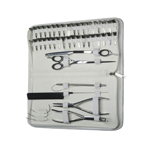 Hair Extensions Tools Kit Gold Pliers Set with Loop <b>Needle</b> Threader Pulling Hook <b>Bead</b> Device Tool Micro Silicone Rings <b>Beads</b> - Product Image 2