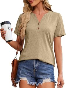Camisetas de Mujer a la Moda con Cuello en V y Botones, Manga Corta, Estilo Casual de Negocios, Corte Holgado - Product Image 3