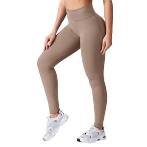 Vêtements de sport sans couture personnalisés à faible MOQ, marque privée, taille haute, anti-transparence, 250 GSM, en nylon et élasthanne, pour l'entraînement et le rehaussement des fessiers - Product Image 4