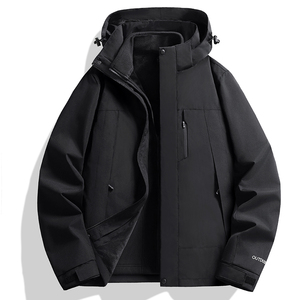 Men's Winter Hooded Puffer <b>Jacket</b> Windproof <b>Thick</b> <b>Fleece</b> Lining Zipper Closure Casual Outdoor Wear Solid Black Regular Fit - Product Image 1