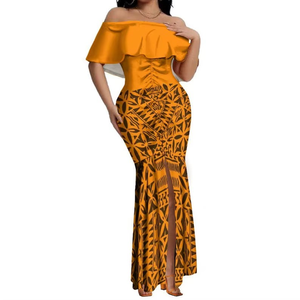 Elegante Vestido de Cola de Pez con Hombros Descubiertos y Diseño Tribal Samoano Polinesio con Pliegues para Mujer, Venta al por Mayor, Vestido Personalizado - Product Image 4
