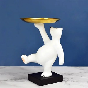 Ceramic White Bear Shape With <b>Gold</b> Tray Stylish Storage Organizer Ideal For <b>Small</b> Essentials And Jewelry Display Decor - Product Image 6