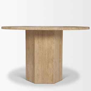Nouvelle table de salle à manger de style moderne, de forme ronde, avec plateau en marbre travertin et base hexagonale, pour restaurant, hôtel, maison, cuisine, extérieur - Product Image 3