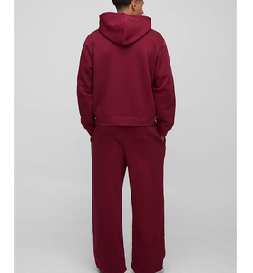 Men Oversized Streetwear Zipper Tracksuit Custom Chenille Embroidery Jacket &Straight Leg <b>Trouser</b> Men Burgundy 2PCS <b>Set</b> - Product Image 6