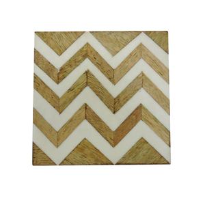 Sous-verre carré en bois fait à la main ensemble de quatre incrustations d'os de style classique en couleur bois d'os naturel pour articles ménagers - Product Image 1