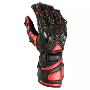 <b>Leather</b> Full Finger Racing <b>Gloves</b> <b>Black</b> Red Adjustable Wrist Strap Buckle Closure For Riding <b>Men</b> Unisex Custom <b>Leather</b> - Product Image 4