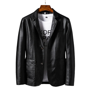 Veste en cuir PU pour homme, style motard vintage décontracté, avec boutons et poches, pour l'automne - Product Image 1