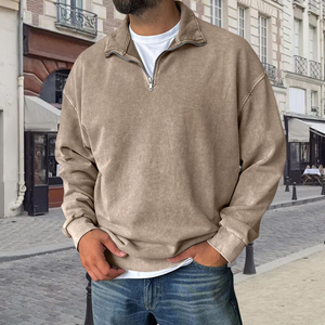 Sudadera de Hombre con Cierre de Cremallera, Color Sólido, Cuello Alto, Corte Regular, Informal, Manga Larga, Transpirable, Felpa Francesa - Product Image 6