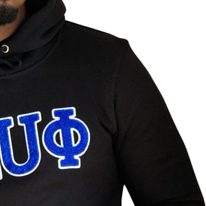 Sudadera con Capucha de Chenille Phi Beta Sigma BLUΦ Negra para Hombre, Sudadera con Capucha con Letras Griegas, Ropa de Fraternidad Premium, Corte Clásico - Product Image 3