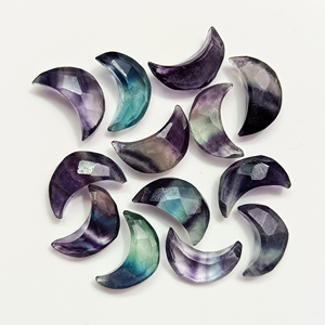 Multi Fluorite Faceted Crescent <b>Moon</b> Shape Gemstone Jewelry Making 12mm Loose Hand Carved Fluorite Carving <b>Moons</b> Briolette Beads - Product Image 1