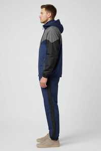 Ensemble de survêtement unisexe gris marine à blocs de couleur avec capuche, fermeture éclair sur le devant, manches longues, style sportif décontracté, respirant et léger pour l'automne - Product Image 3