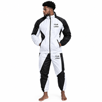Ensemble de survêtement streetwear imperméable blanc et noir pour homme, veste zippée intégrale et pantalon, respirant, en polyester, style sportif, logo personnalisé