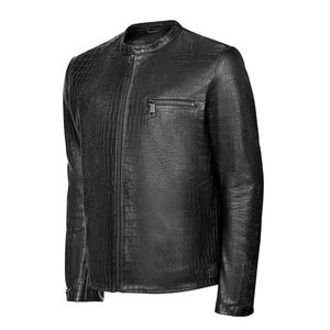 Custom Made Waterproof Hooded <b>Long</b> Sleeve Quick Dry Breathable <b>Men</b> Crocodile Skin Leather <b>Jacket</b> Stand Collar Logo - Product Image 4