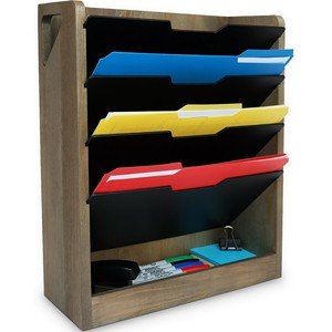 Organizador de Archivos Rústico de Madera de Mango Hecho a Mano con 5 Compartimentos - Venta al por Mayor - Product Image 1
