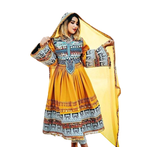 Último Diseño de Moda en Ropa Femenina, Vestidos Bohemios Tribales Afganos Vintage, Precio al por Mayor, Vestido Negro Dorado para Mujer - Product Image 1