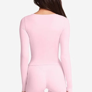 T-shirt de sport compressif pour femme, anti-UV, en Spandex/Nylon, avec logo frontal, pour fitness, course à pied, gym, entraînement, respirant - Product Image 2