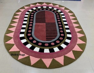 Alfombra de Lana Hecha a Mano con Borde Geométrico Moderno para Sala de Estar, Dormitorio, Hotel, Hogar, Alfombra Decorativa para Piso - Product Image 5