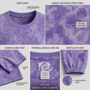 Conjunto de Camiseta y Pantalones de Felpa a Cuadros Morados para Hombre, Estilo Casual, 220g, Transpirable, para Otoño - Product Image 6