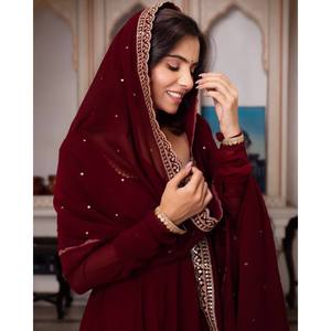 RTC Maroon Designer Jurk met Broek en Dupatta, Maat <span class=keywords><strong>M</strong></span>, voor Feestkleding - Indiase & Pakistaanse Kledingstijl - Product Image 6