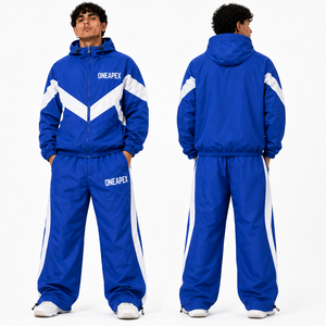 <b>Men's</b> Royal Blue <b>White</b> Hooded Tracksuit Set Lightweight Windbreaker Jacket <b>Jogger</b> Pants Sportswear Training Streetwear - Product Image 2