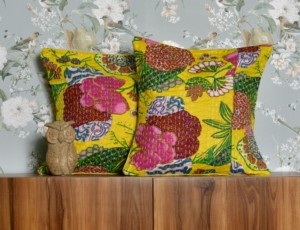 Handmade 100% Cotton Reversible Eco-Friendly Floral Pattern Cushion <b>Cover</b> Kantha Quilted Throw Pillow Decorative Bohemian <b>Sofa</b> - Product Image 4
