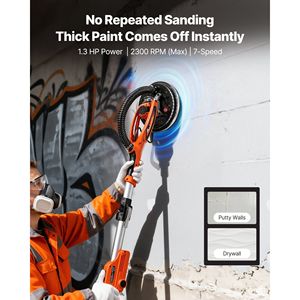 Levigatrice Elettrica per Cartongesso 950W, 7 Velocità Variabili 1000-2300 RPM, Strumento LED a Doppio Disco per Rimozione Controsoffitti in Cartongesso, 7 Velocità Variabili - Product Image 2
