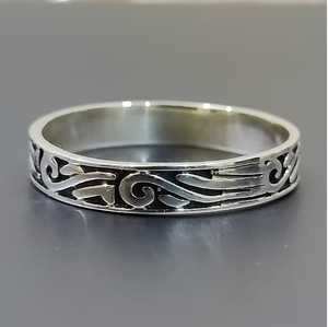 Designer Patterned <b>Plain</b> <b>Ring</b> 925 Sterling <b>Silver</b> Simple Scroll Engraved Band Minimalist Jewelry Party Occasion Wear - Product Image 2