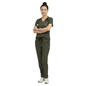 Conjunto de Uniforme Médico Unisex con Blusa de Cuello en V, Pantalones Tipo Jogger con Bolsillos, Tela Tejida, Logotipo Personalizado, Fabricante de Uniformes de Enfermería - Product Image 1