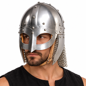 Casco Vikingo GJERMUNDBU MEDIEVAL, Hecho a Mano en Hierro y Acero Dulce, con Incrustaciones de Esmalte, Armadura Resistente de 2.2 kg, Calibre 18, para Cine y Televisión - Product Image 1