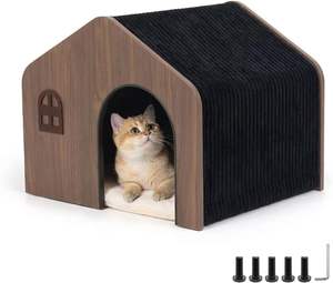 Casa de Madera para Gatos de Interior, Grado E0, No Tóxica, con Cojín Lavable, Mueble Ecológico para Mascotas, Decoración Moderna para el Hogar - Product Image 1