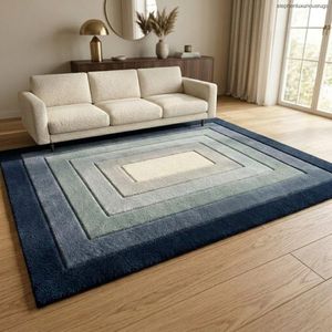 Tapis géométrique moderne à rayures, rectangulaire, en laine, fait main, tufté, avec envers antidérapant en latex, poils moyens de 12 mm, pour chambre à coucher - Product Image 1