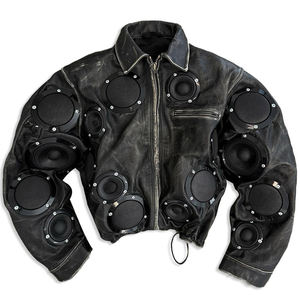 Men's Genuine Leather Jacket With Built-in <b>Speakers</b> Biker Style Turn-down Collar Zipper Closure Leather Jacket For Men's 2026 - Product Image 1