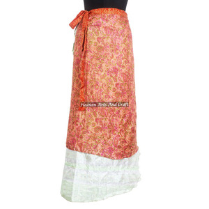 Jupe longue en soie sexy pour la plage, paréo floral réversible double couche en soie vintage - Product Image 4