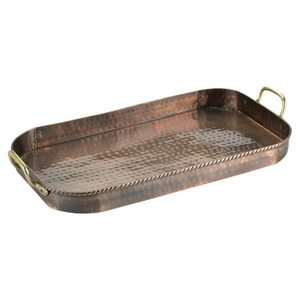 Bandeja de servir antigua de cobre con asas de latón, bandeja rectangular de metal martillado a mano para vajilla del hogar, bandeja decorativa para servir. - Product Image 2