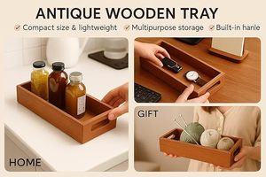 For Wood Decorative Tray Serving Organizer Rectangular <b>Storage</b> <b>Box</b> Side Handles Scandinavian Design Plant Art for Home - Product Image 5