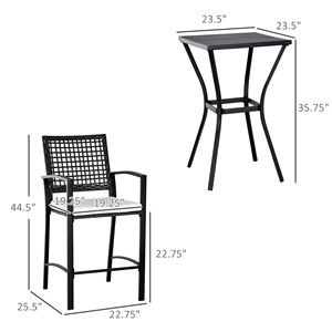 Set da Bar da Esterno in Rattan a 3 Pezzi con Morbidi Cuscini per Giardini, Prati, Terrazze e Bordo Piscina - Product Image 3