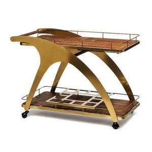Chariot de service en laiton doré avec 3 étagères et 4 roulettes pivotantes – Design contemporain, mobilier commercial durable - Product Image 6