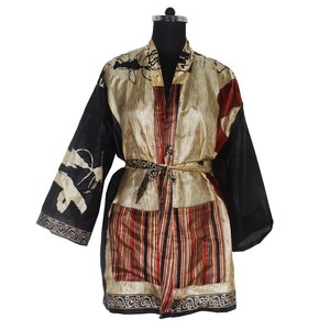 KS009 Kimono vintage en soie à manches courtes, style sari, robe courte bohème, robe de demoiselle d'honneur vintage - Product Image 1