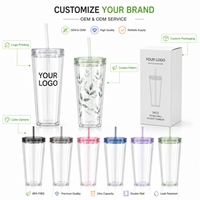 Gobelet en plastique à double paroi de 24 oz avec couvercle et paille, en stock, personnalisable avec logo, réutilisable, transparent, vente en gros