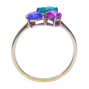 Bague de fiançailles et d'anniversaire unisexe en or 14 carats plaqué or, sertie de diamants, émeraudes, rubis et saphirs bleus taille brillant, style Channel de luxe - Product Image 3