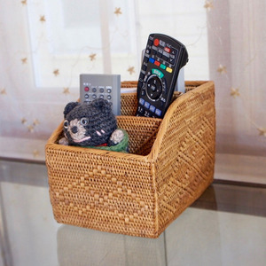 Woven rattan desk organiser office accessories for brochure <b>paper</b> holder magazine <b>file</b> baskets - Product Image 3
