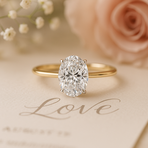 Classic <b>Solitaire</b> Engagement <b>Ring</b> Women Oval Lab Grown Genuine Diamond 1 Carat Brilliant Cut Rhodium Plated 14K/18K Solid Gold - Product Image 3