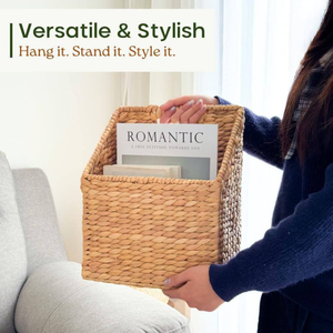 Rectangular Water Hyacinth Storage <b>Basket</b> Set Nesting Woven <b>Shelf</b> Bins With Wooden Handles High Quality Home Organizer Bulk - Product Image 6