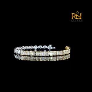 Pulsera de tenis con diamantes cultivados en laboratorio de corte redondo y Asscher, pulsera de eslabones de formas variadas, oro macizo de 9K, 14K, 18K, joyería fina - Product Image 3